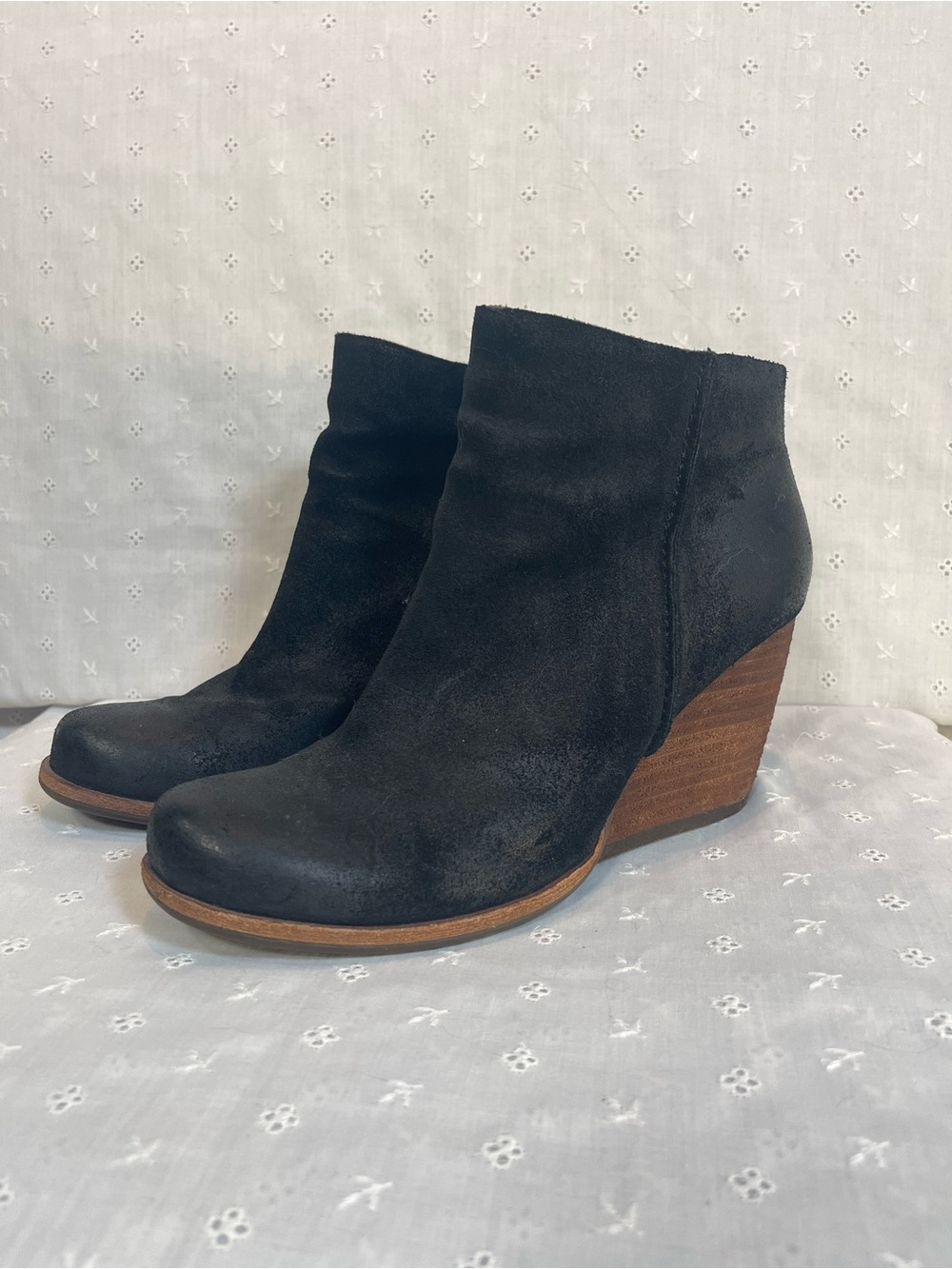 Kork-Ease Black Suede Wedge Ankle Booties